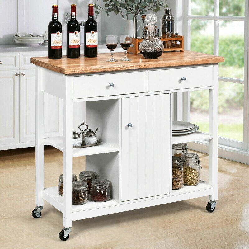 Glyn Rolling Kitchen Cart Solid Wood 